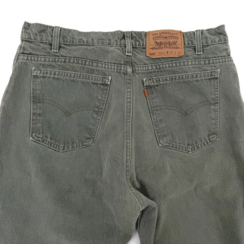Vintage Levis 550 Orange Tab Jeans 38x32 Relaxed Tapered Grey Green Made‎ in USA